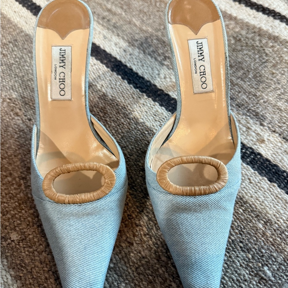 Jimmy Choo Light Blue Heels with Tan Accents